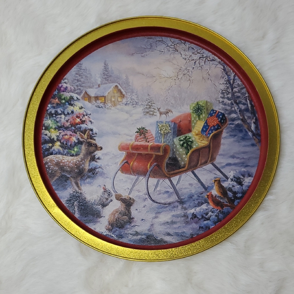 Nicky Boehme Holiday Sleigh Tin Plate The Night Before Christmas Cookie Plate
